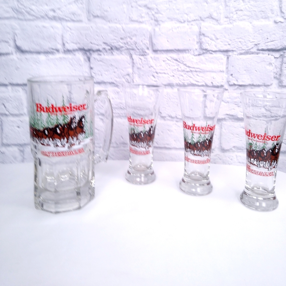 Vintage 1989 Budweiser Clydesdale Horses Glasses Set of 4